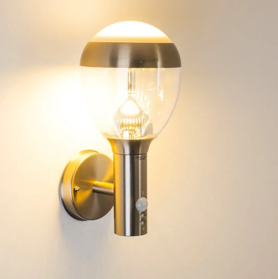 Applique Murale D'Exterieur Cordova Led Acier Inoxydable, 1 Lumiere, Detecteur De Mouvement