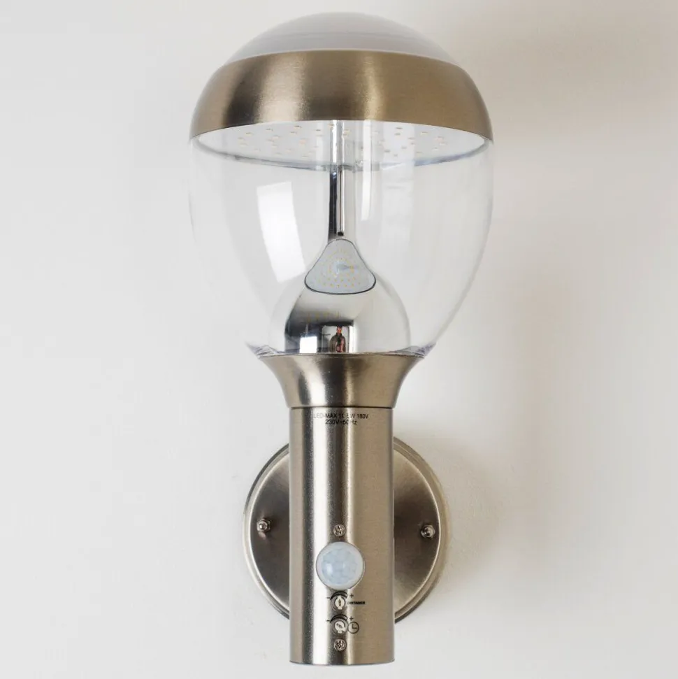 Applique Murale D'Exterieur Cordova Led Acier Inoxydable, 1 Lumiere, Detecteur De Mouvement