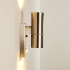 Applique Murale D'Exterieur Brachy Acier Inoxydable, 2 Lumieres, Detecteur De Mouvement