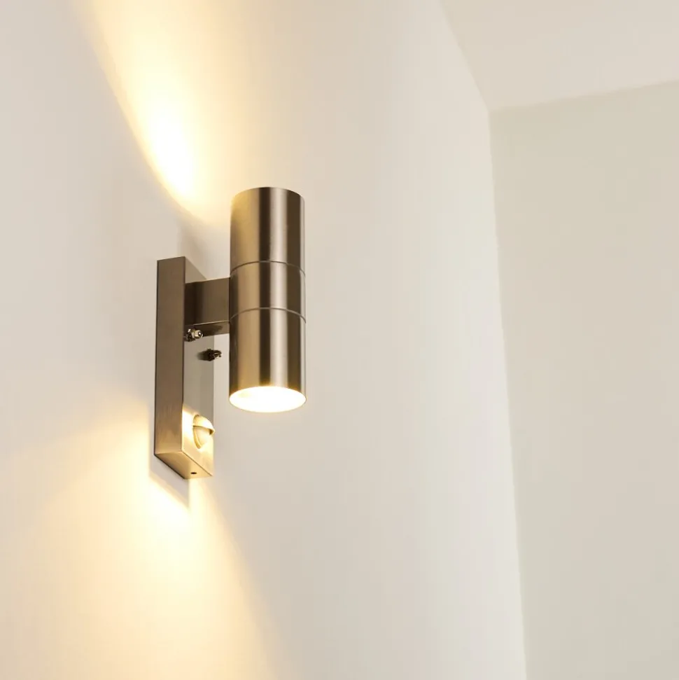 Applique Murale D'Exterieur Brachy Acier Inoxydable, 2 Lumieres, Detecteur De Mouvement