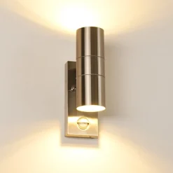 Applique Murale D'Exterieur Brachy Acier Inoxydable, 2 Lumieres, Detecteur De Mouvement