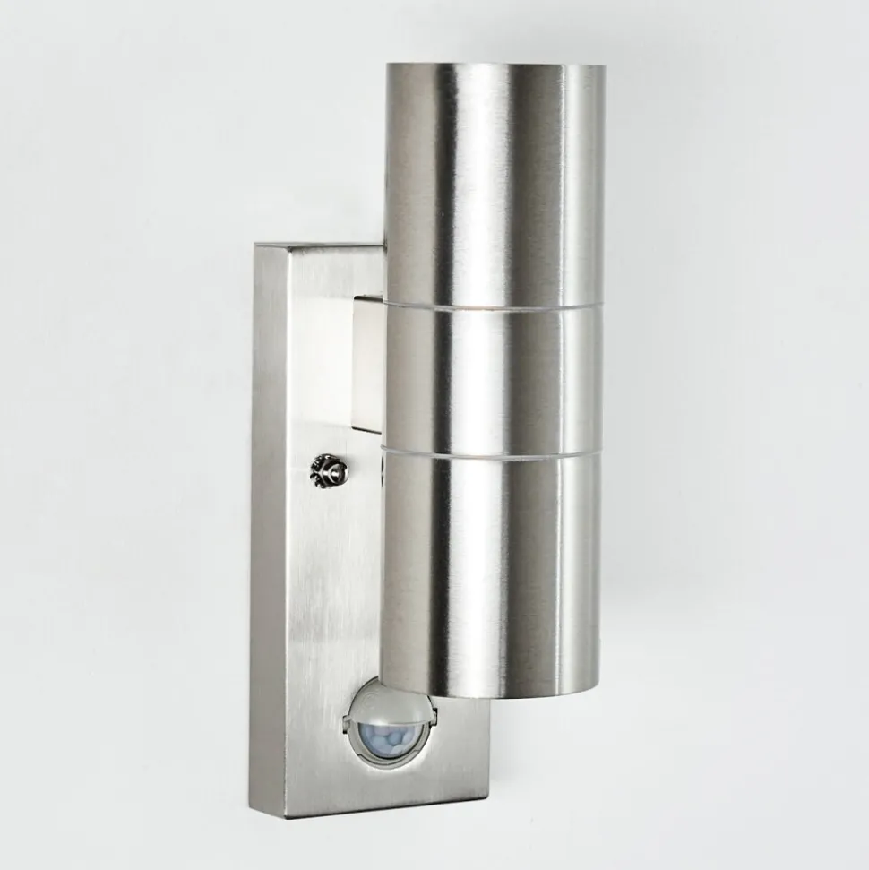 Applique Murale D'Exterieur Brachy Acier Inoxydable, 2 Lumieres, Detecteur De Mouvement