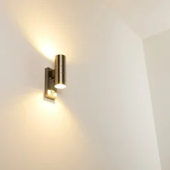 Applique Murale D'Exterieur Brachy Acier Inoxydable, 2 Lumieres, Detecteur De Mouvement