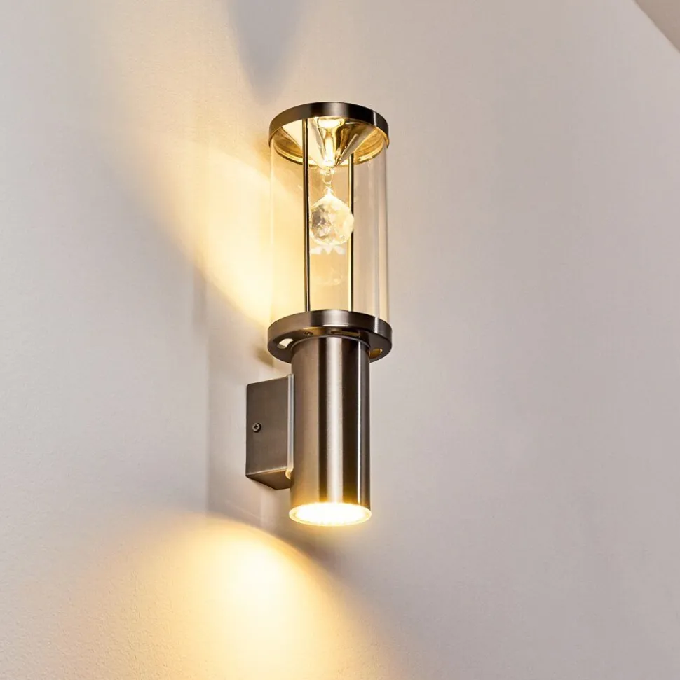 Applique Murale D'Exterieur Natalia Led Nickel Mat, 2 Lumieres
