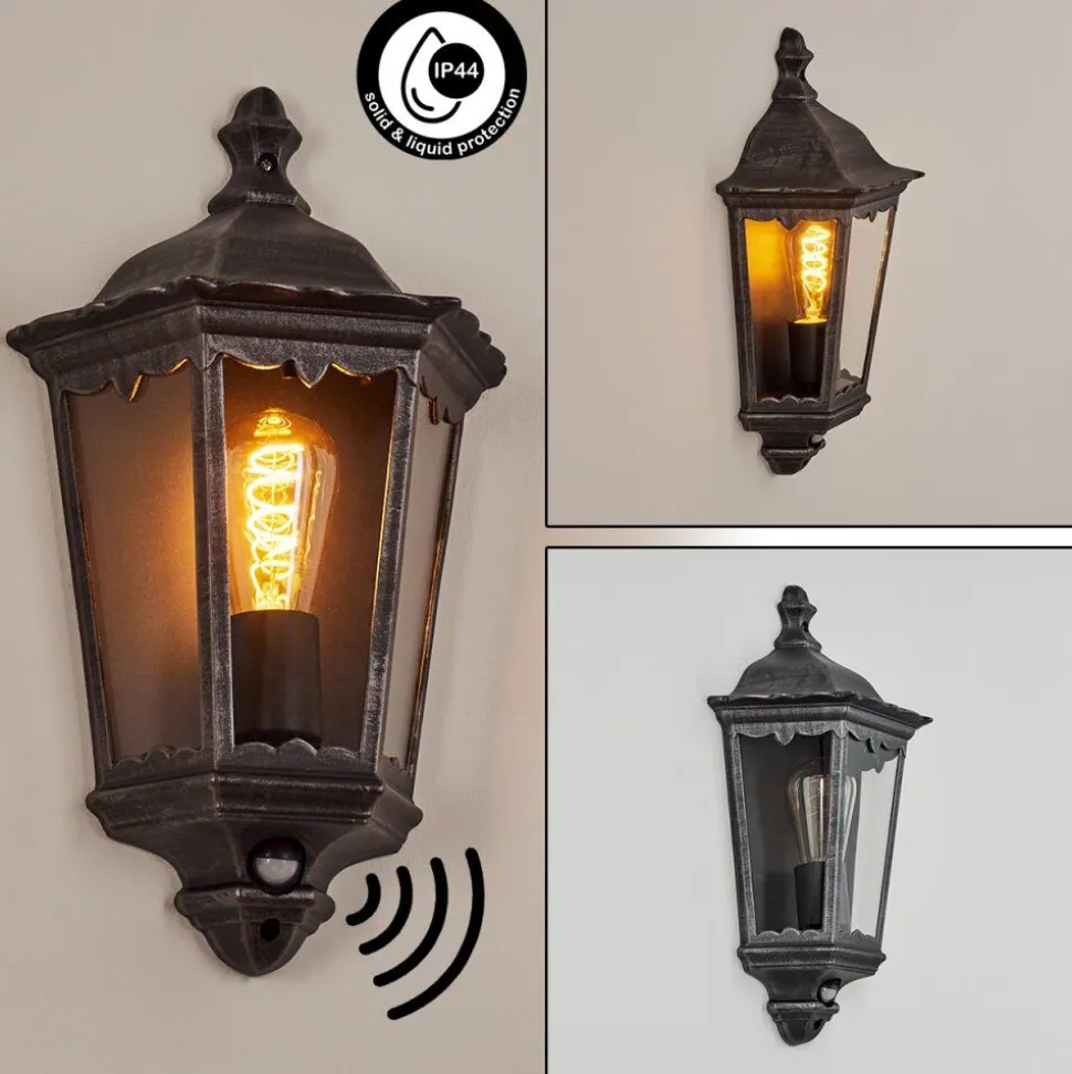 Applique Murale D'Exterieurhongkong Noir, Argente, 1 Lumiere, Detecteur De Mouvement