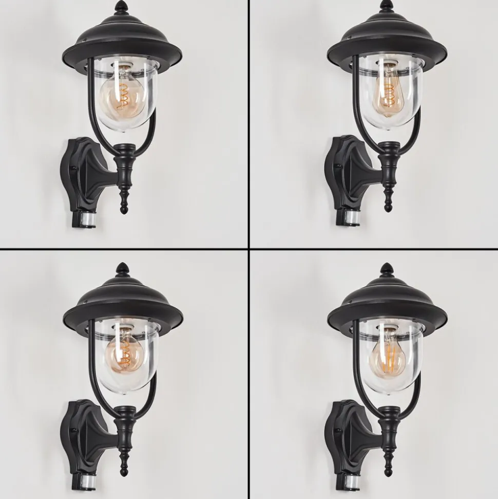 Applique Murale D'Exterieur Jeannot Noir, 1 Lumiere, Detecteur De Mouvement
