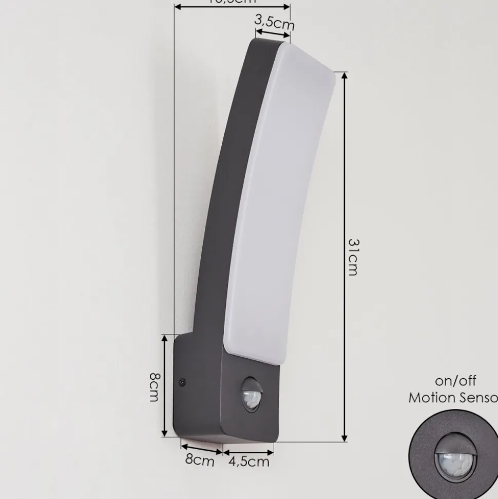 Applique Murale D'Exterieur Maseru Led Anthracite, 1 Lumiere, Detecteur De Mouvement