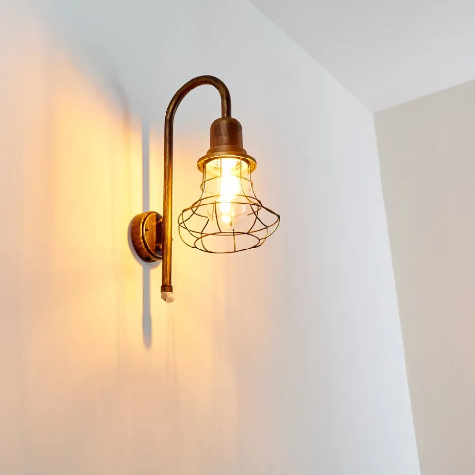 Applique Murale D'Exterieur Borkan Brun Dore, 1 Lumiere, Detecteur De Mouvement