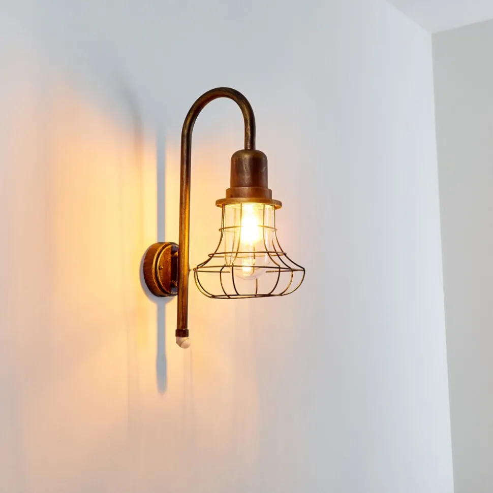 Applique Murale D'Exterieur Borkan Brun Dore, 1 Lumiere, Detecteur De Mouvement