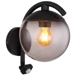 Applique Murale D'Exterieur Globo Michael Noir, 1 Lumiere, Detecteur De Mouvement