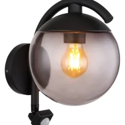 Applique Murale D'Exterieur Globo Michael Noir, 1 Lumiere, Detecteur De Mouvement