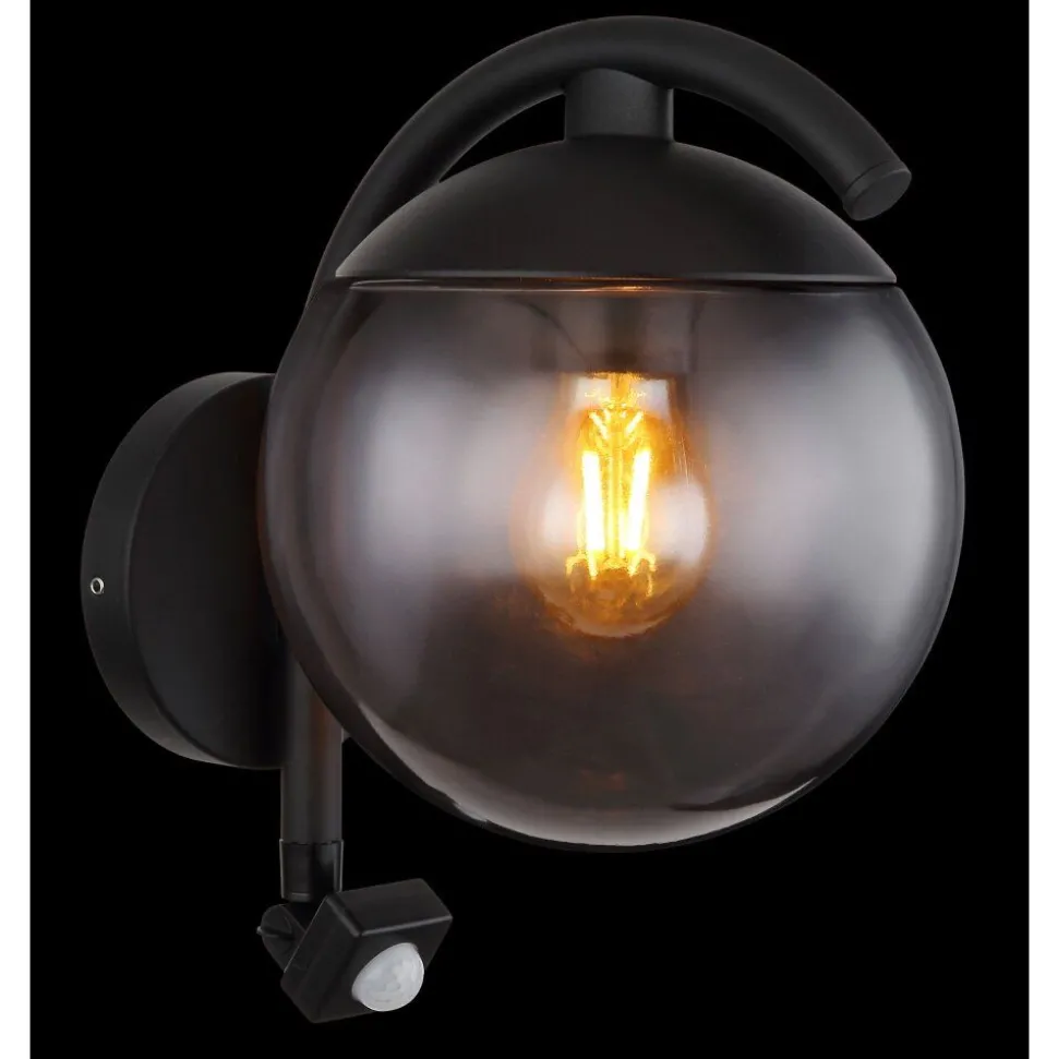 Applique Murale D'Exterieur Globo Michael Noir, 1 Lumiere, Detecteur De Mouvement