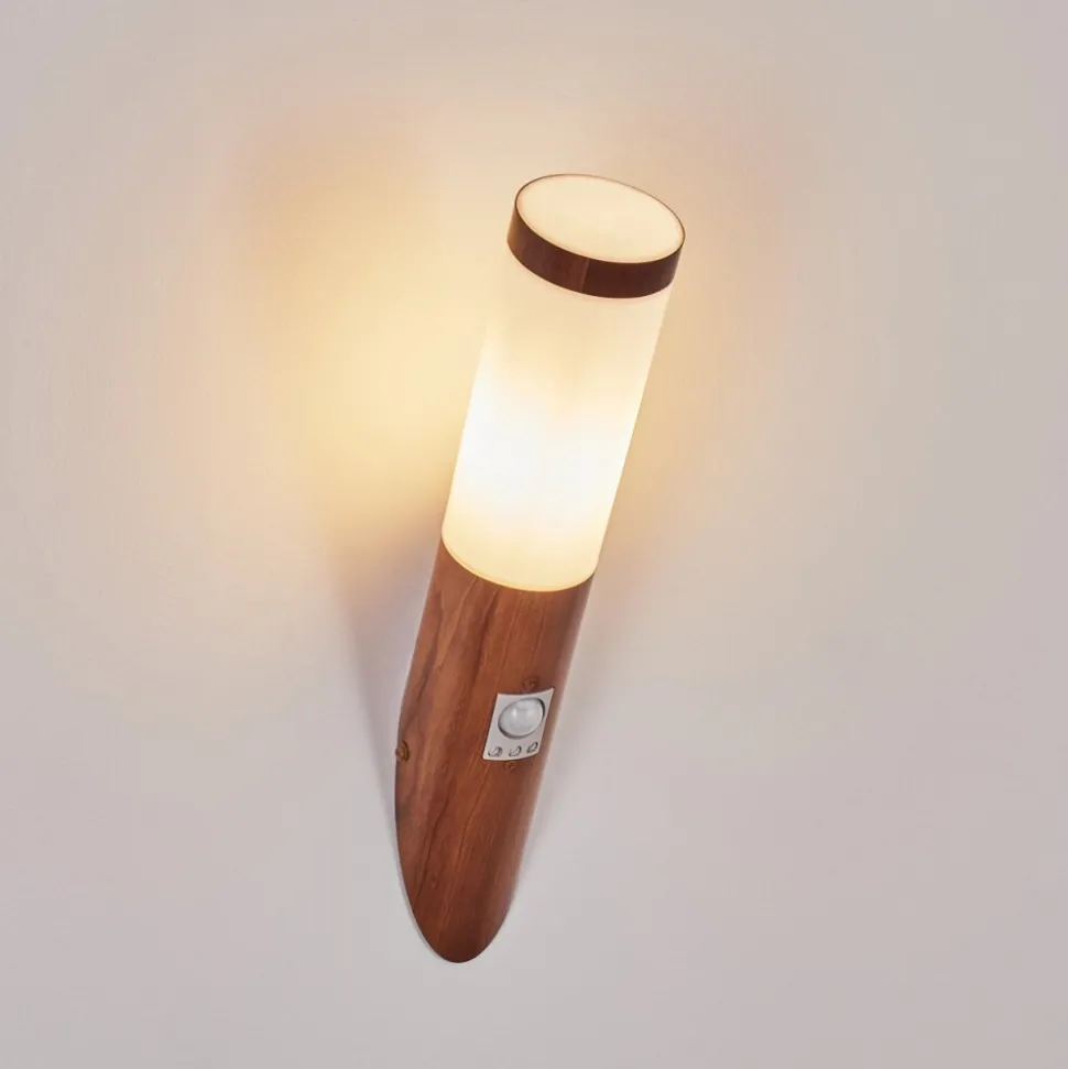 Applique Murale D'Exterieur Gaborone Brun, Couleur Bois, 1 Lumiere, Detecteur De Mouvement