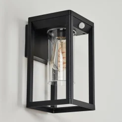 Applique Murale D'Exterieur Leset Noir, 1 Lumiere, Detecteur De Mouvement