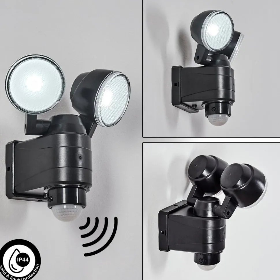 Applique Murale D'Exterieur Anyarhwi Led Noir, 2 Lumieres, Detecteur De Mouvement