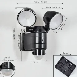 Applique Murale D'Exterieur Anyarhwi Led Noir, 2 Lumieres, Detecteur De Mouvement