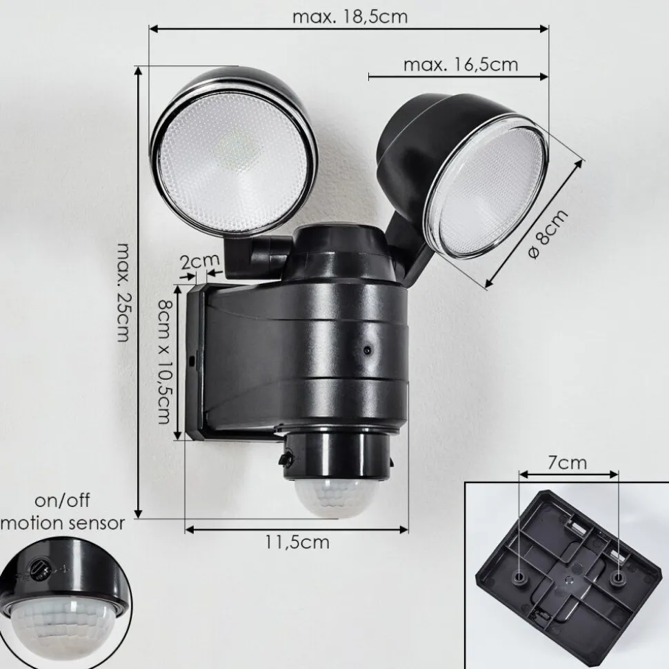 Applique Murale D'Exterieur Anyarhwi Led Noir, 2 Lumieres, Detecteur De Mouvement