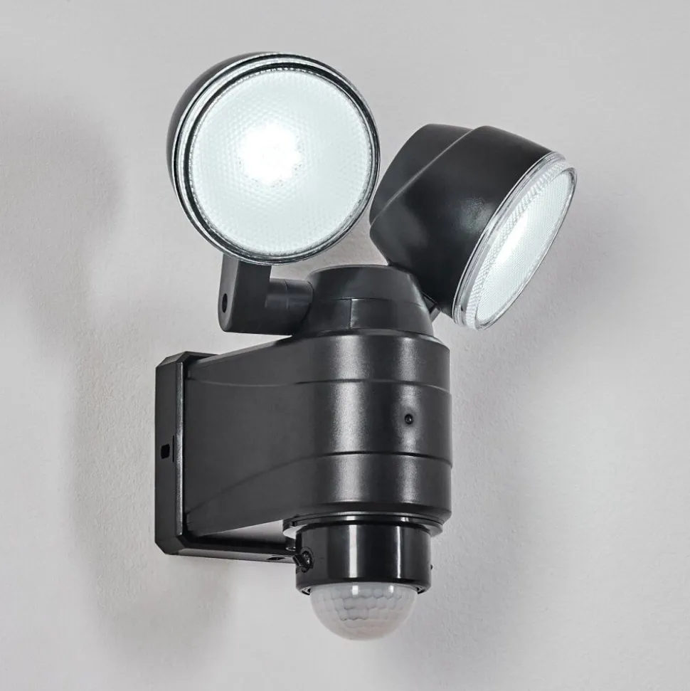 Applique Murale D'Exterieur Anyarhwi Led Noir, 2 Lumieres, Detecteur De Mouvement