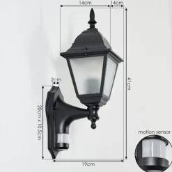 Applique Murale D'Exterieur Naofe Noir, 1 Lumiere, Detecteur De Mouvement