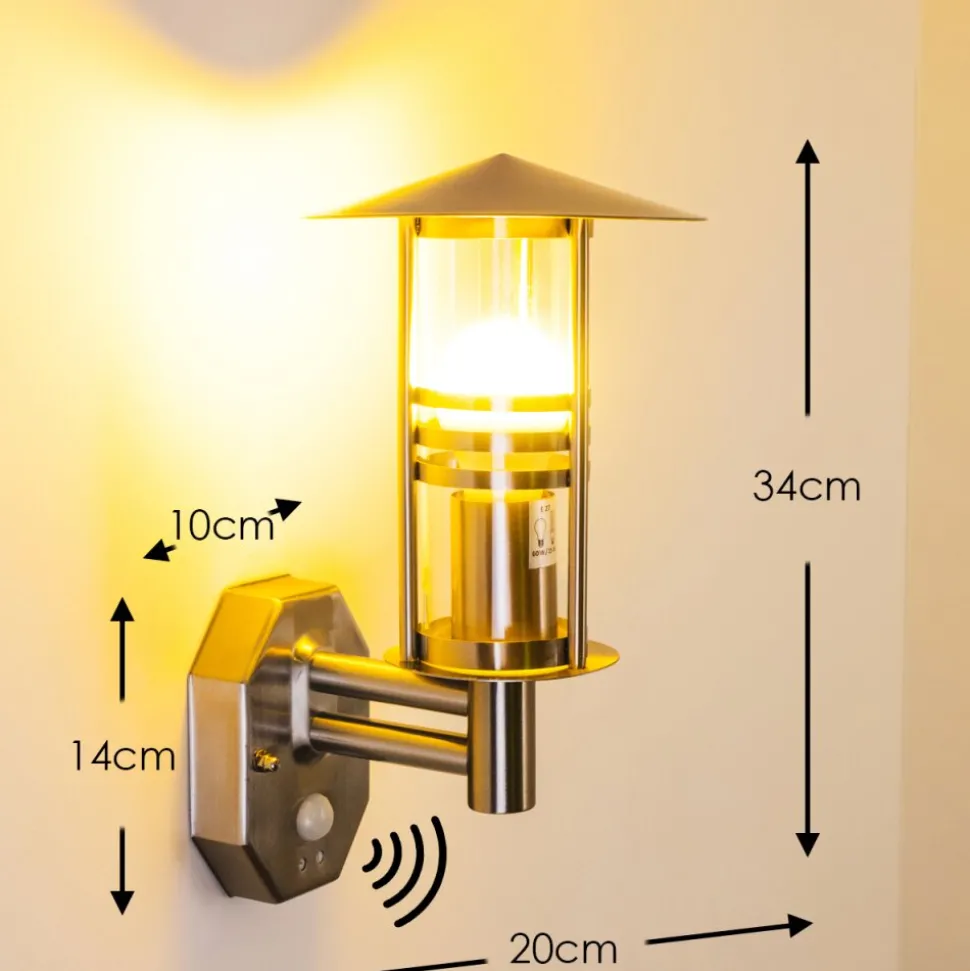 Applique Murale Forli Acier Inoxydable, 1 Lumiere, Detecteur De Mouvement