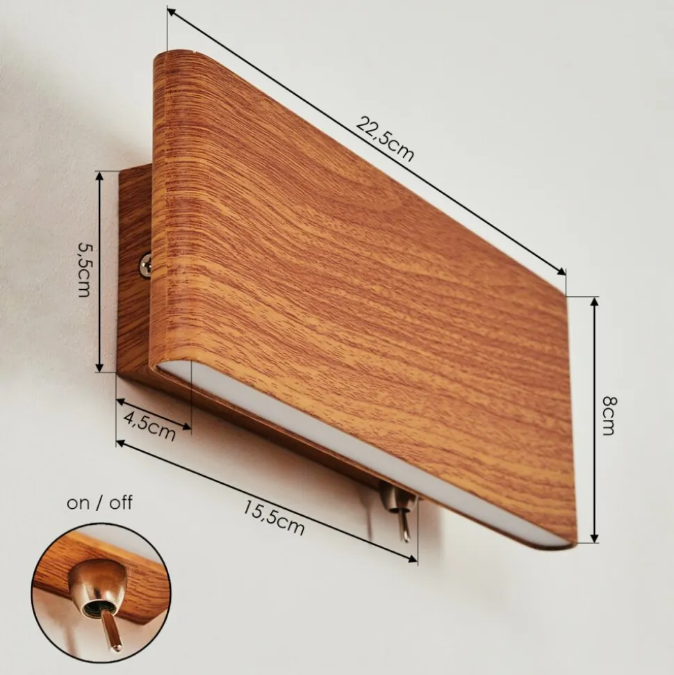 Applique Murale Mosambik Led Brun, Bois Fonce, Nickel Mat, 1 Lumiere