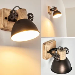 Applique Murale Orny Anthracite, Bois Clair, 1 Lumiere