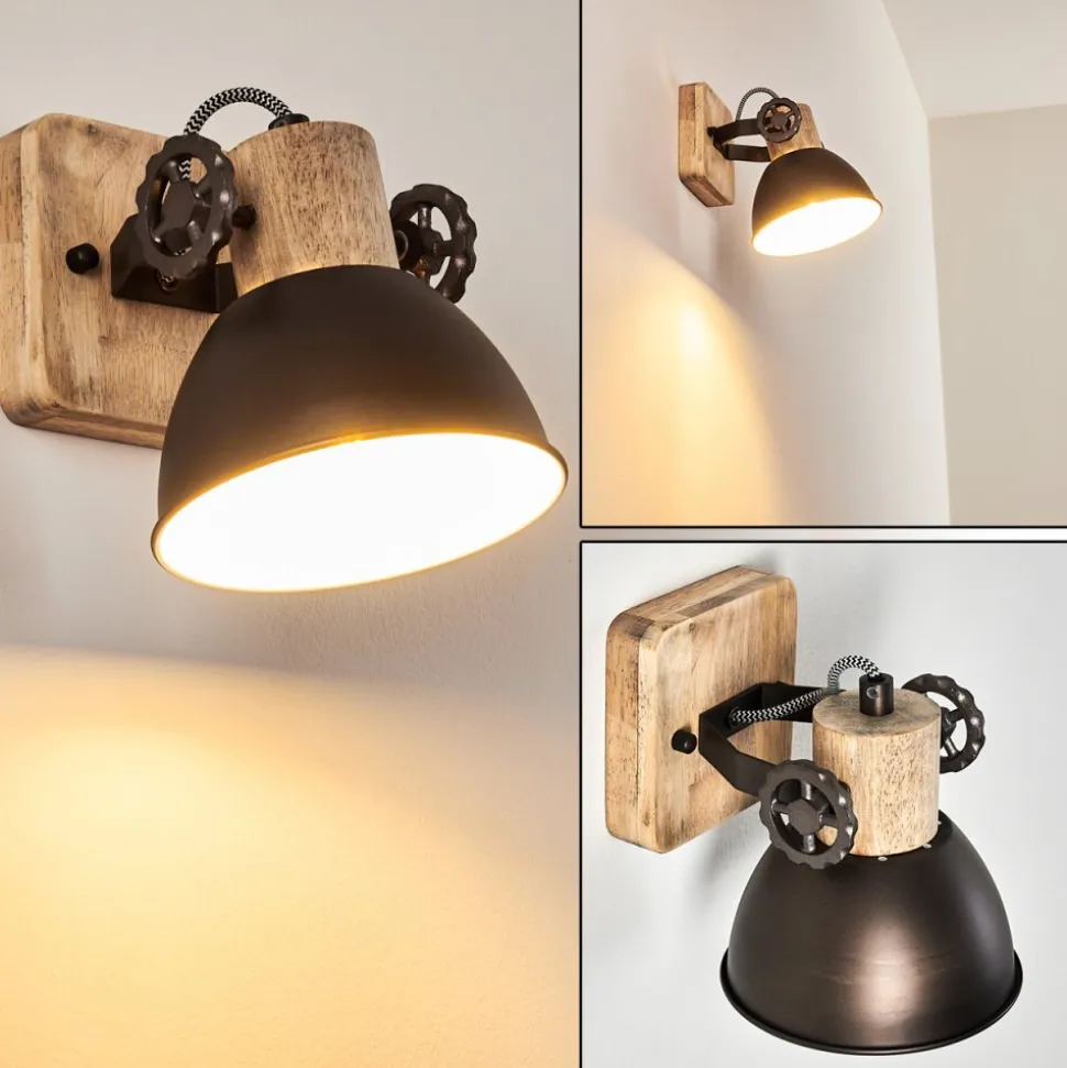 Applique Murale Orny Anthracite, Bois Clair, 1 Lumiere