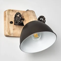 Applique Murale Orny Anthracite, Bois Clair, 1 Lumiere