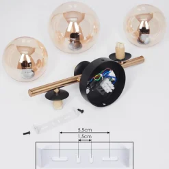 Applique Muralechehalis Led Laiton, Noir, 3 Lumieres