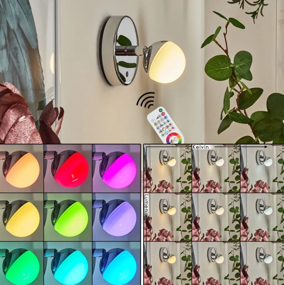Applique Muralesanchequias Led Chrome, 1 Lumiere, Telecommandes, Changeur De Couleurs