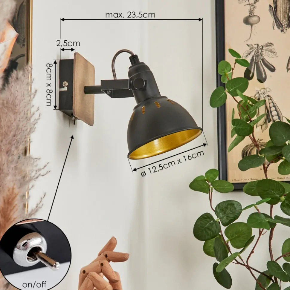 Applique Muraletina Chrome, Bois Fonce, Noir, 1 Lumiere