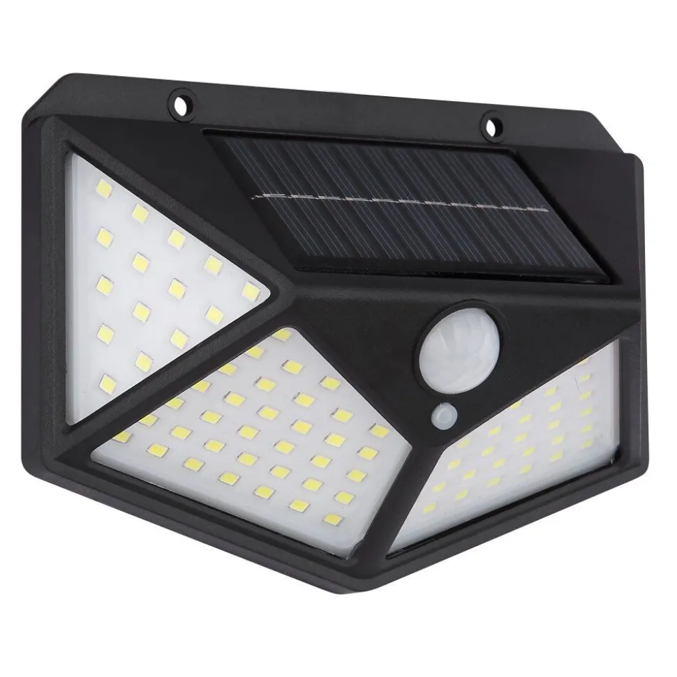 Applique Solaire Globo Led Noir, Transparent, 100 Lumieres, Detecteur De Mouvement