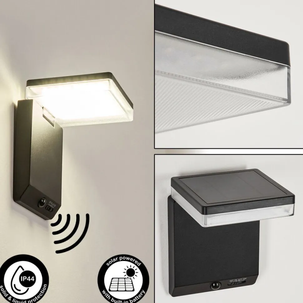 Applique Solairelonquimai Led Noir, 1 Lumiere, Detecteur De Mouvement