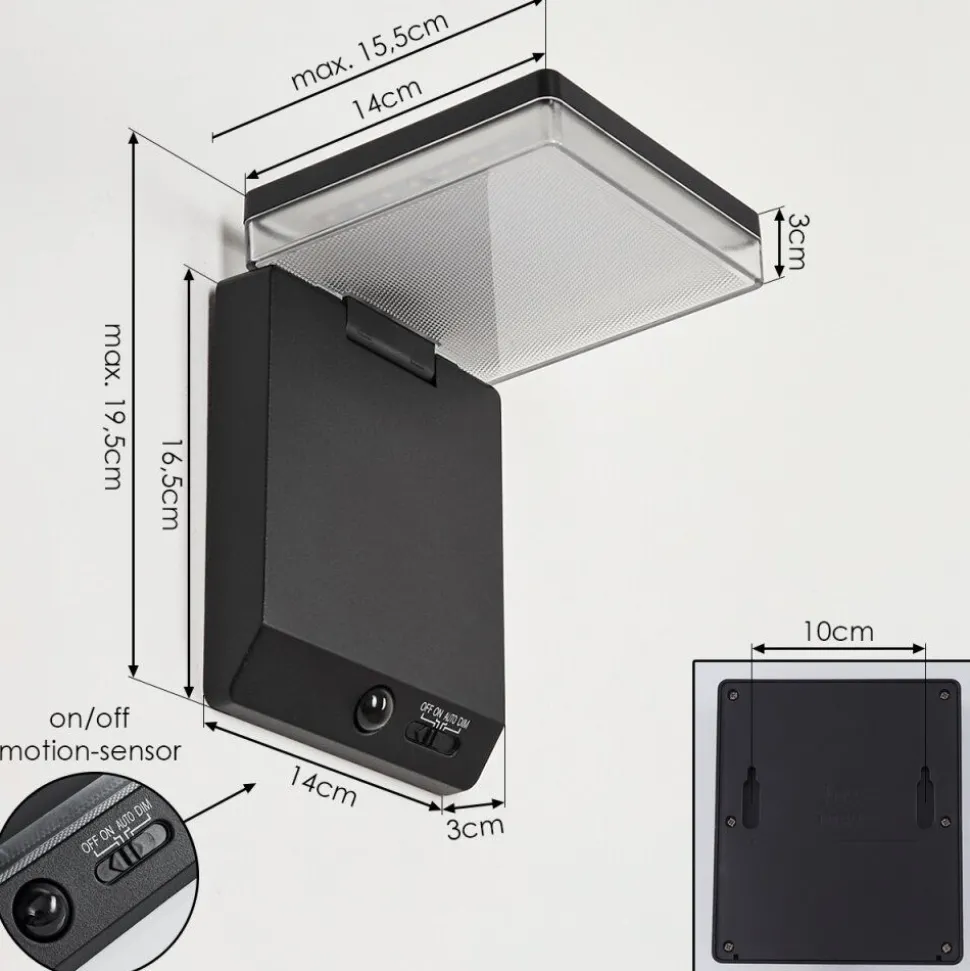 Applique Solairelonquimai Led Noir, 1 Lumiere, Detecteur De Mouvement