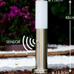 Borne D'Eclairage Caserta Acier Inoxydable, 1 Lumiere, Detecteur De Mouvement
