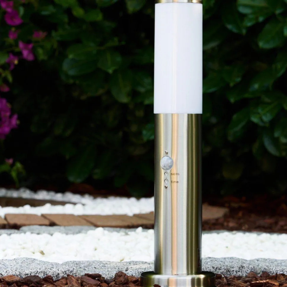 Borne D'Eclairage Caserta Acier Inoxydable, 1 Lumiere, Detecteur De Mouvement