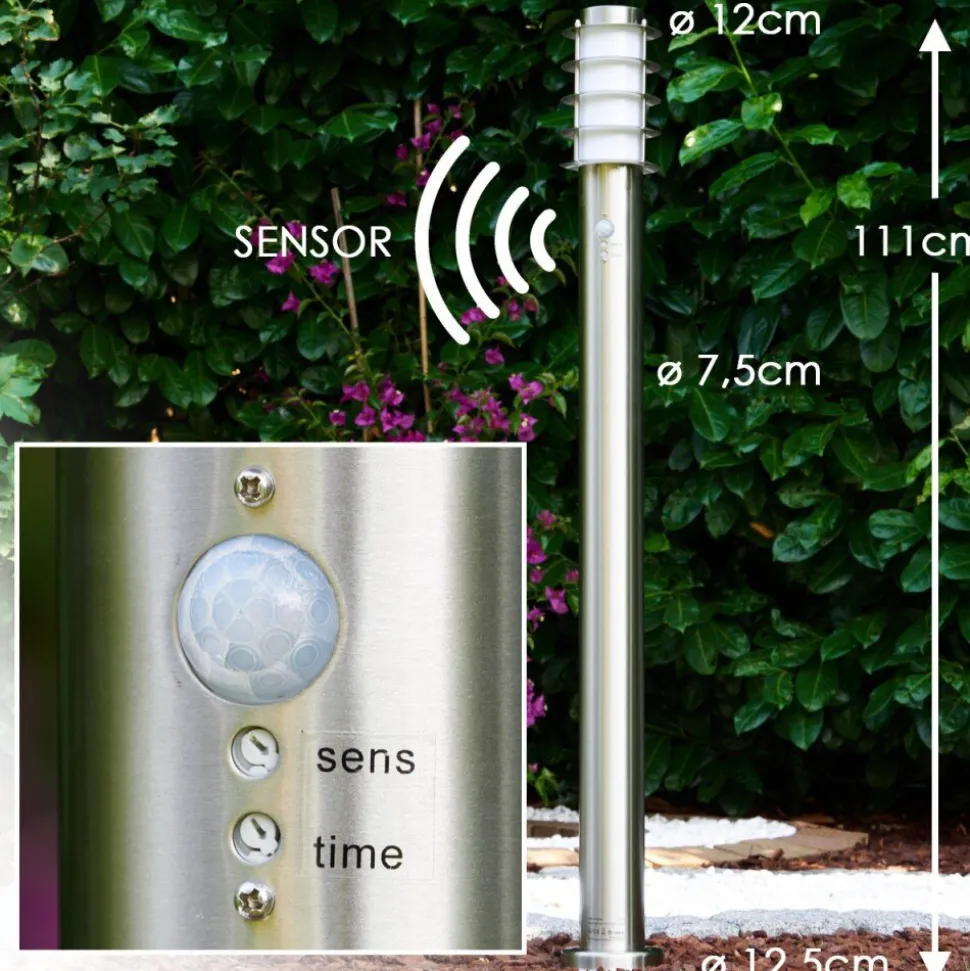 Borne D'Eclairage Tunes Acier Inoxydable, 1 Lumiere, Detecteur De Mouvement