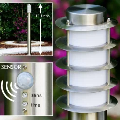 Borne D'Eclairage Tunes Acier Inoxydable, 1 Lumiere, Detecteur De Mouvement