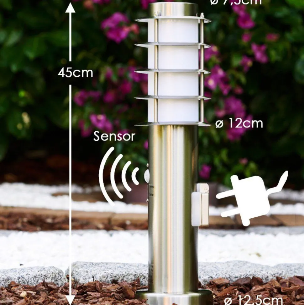 Borne D'Eclairage Tunes Acier Inoxydable, 1 Lumiere, Detecteur De Mouvement