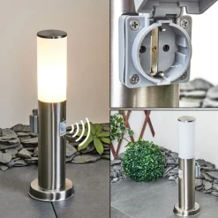 Borne Lumineuse Caserta Nickel Mat, 1 Lumiere, Detecteur De Mouvement