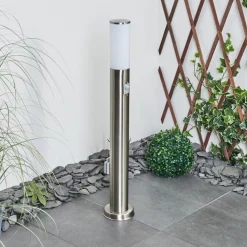 Borne Lumineuse Caserta Nickel Mat, 1 Lumiere, Detecteur De Mouvement