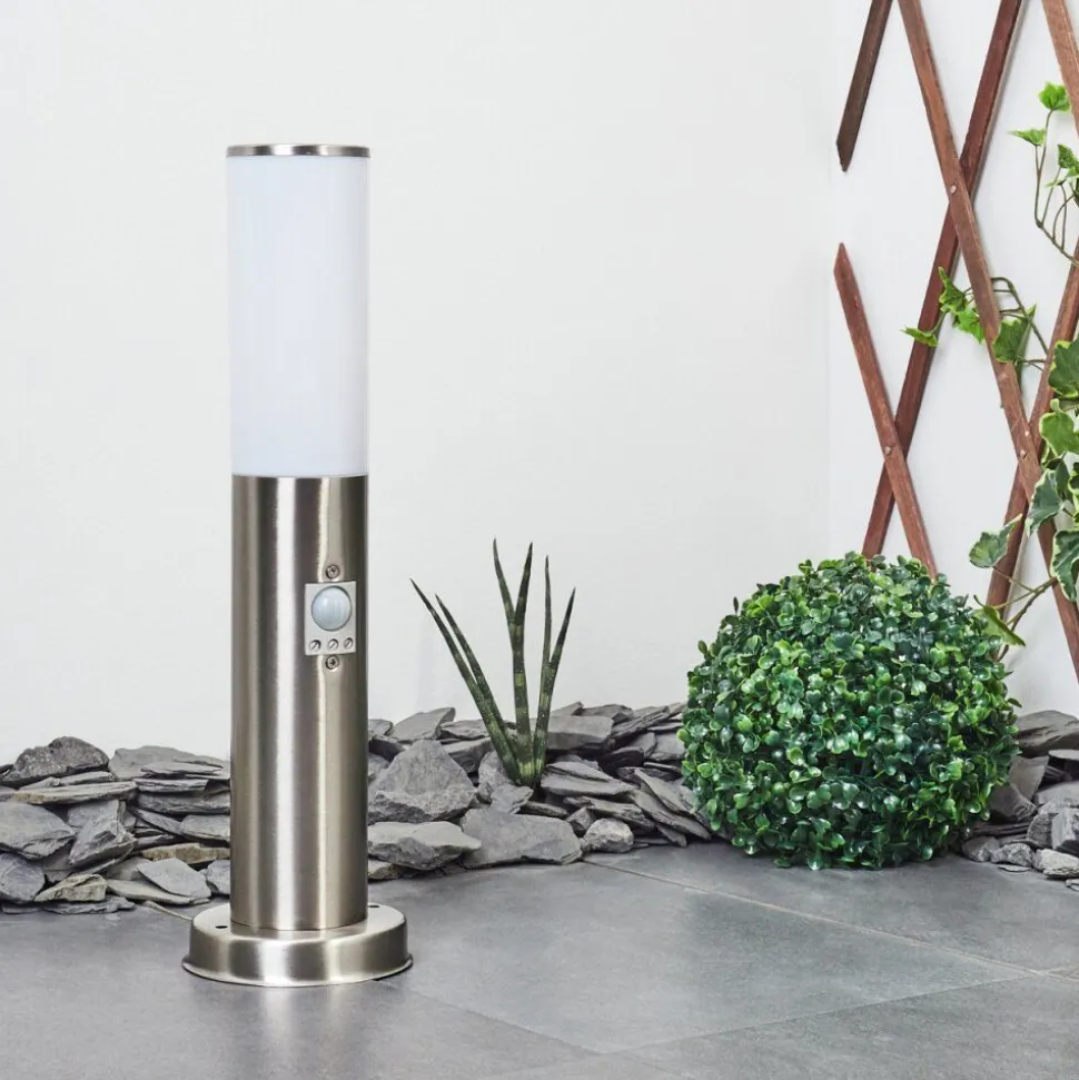 Borne Lumineuse Caserta Nickel Mat, Blanc, 1 Lumiere, Detecteur De Mouvement