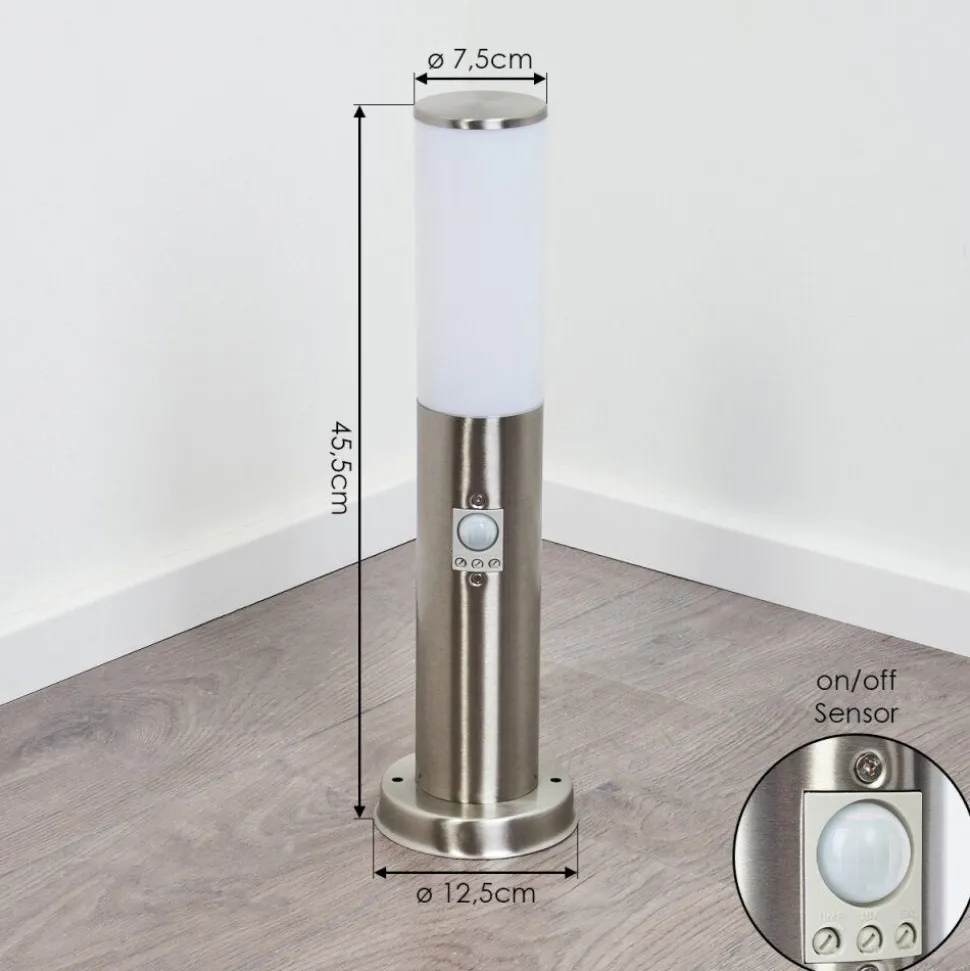 Borne Lumineuse Caserta Nickel Mat, Blanc, 1 Lumiere, Detecteur De Mouvement