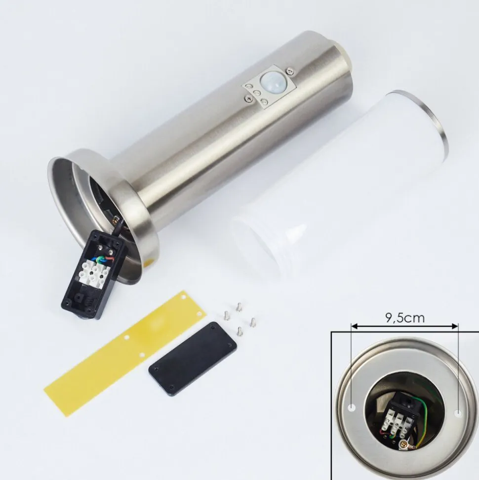 Borne Lumineuse Caserta Nickel Mat, Blanc, 1 Lumiere, Detecteur De Mouvement