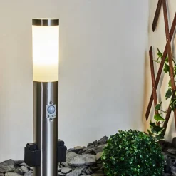 Borne Lumineuse Gaborone Led Nickel Mat, 1 Lumiere, Detecteur De Mouvement