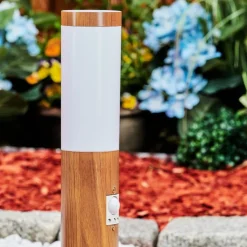 Borne Lumineuse Gaborone Brun, Couleur Bois, 1 Lumiere, Detecteur De Mouvement