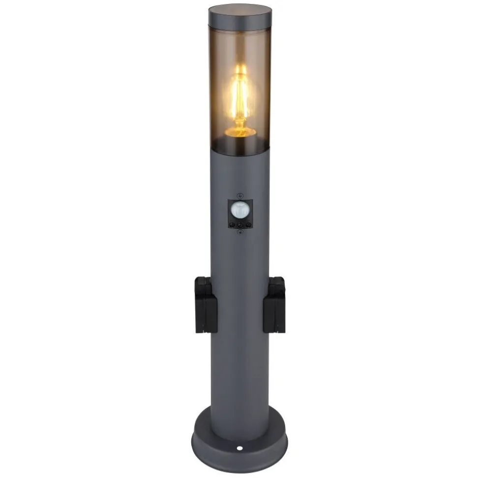 Borne Lumineuse Globo Boston Anthracite, 1 Lumiere, Detecteur De Mouvement