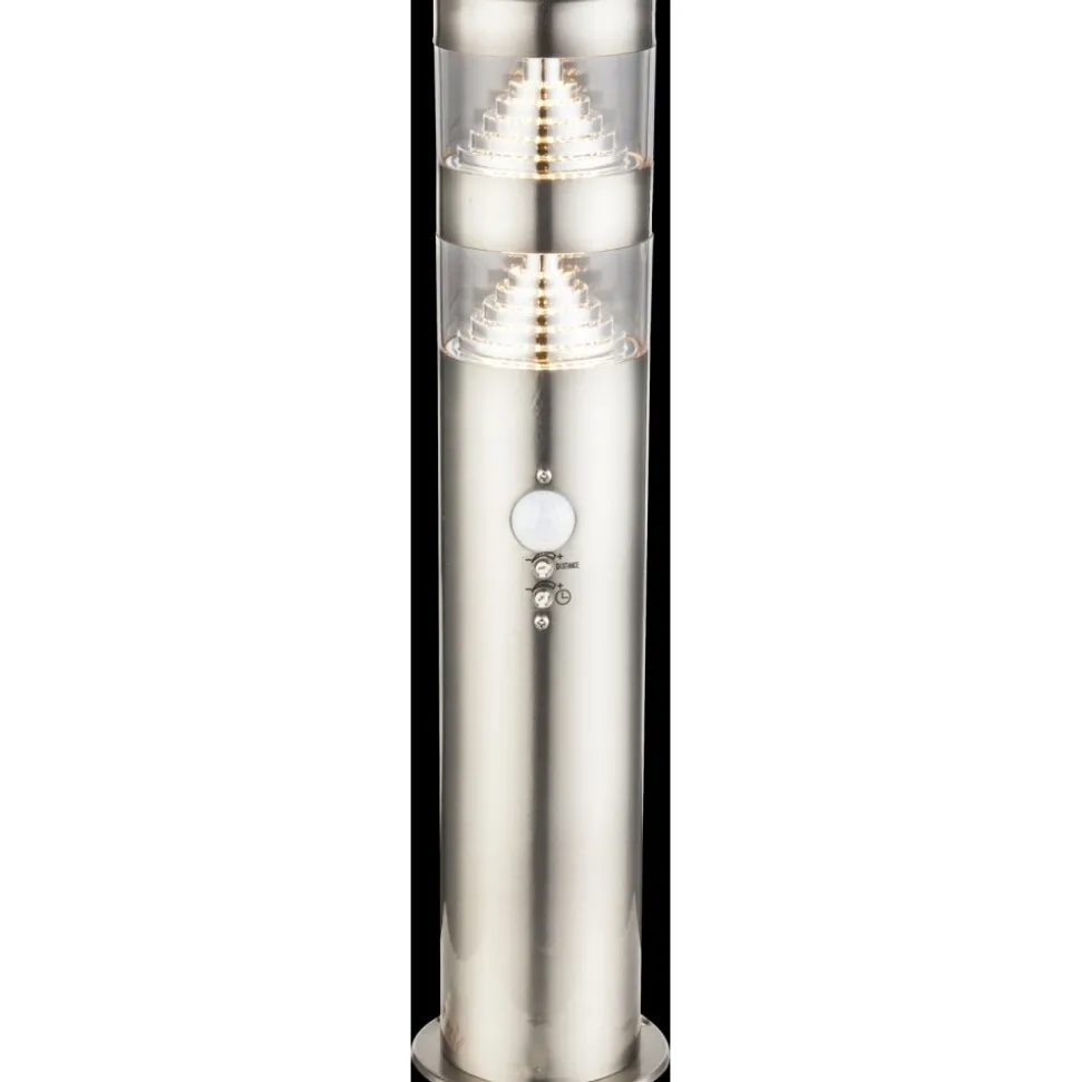 Borne Lumineuse Globo Celio Led Argente, 1 Lumiere, Detecteur De Mouvement