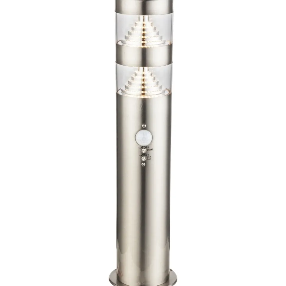 Borne Lumineuse Globo Celio Led Argente, 1 Lumiere, Detecteur De Mouvement