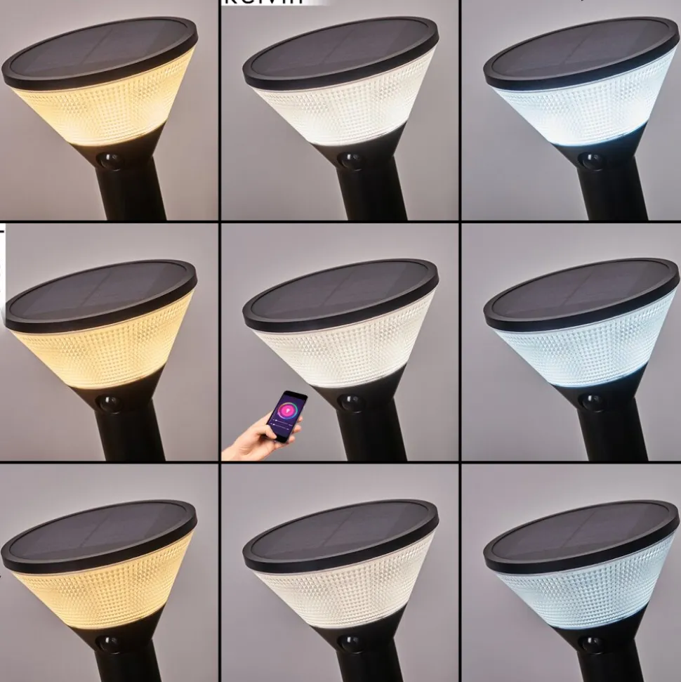 Borne Lumineuse Joennierni Led Noir, 1 Lumiere, Detecteur De Mouvement, Changeur De Couleurs